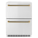ZLINE Autograph Edition 24 in. Touchstone 168 Can Outdoor-Rated Dual Refrigerator Drawer with Stainless Steel Doors and Polished Gold Helix Handles (RDSOZ-ST-24-KG)