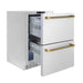 ZLINE Autograph Edition 24 in. Touchstone 168 Can Outdoor-Rated Dual Refrigerator Drawer with Stainless Steel Doors and Polished Gold Helix Handles (RDSOZ-ST-24-KG)