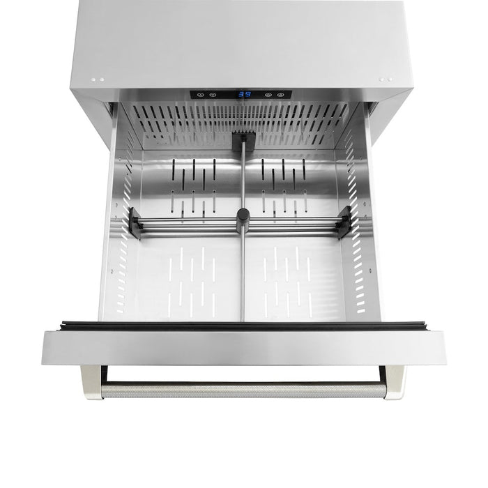 ZLINE Autograph Edition 24 in. Touchstone 168 Can Outdoor-Rated Dual Refrigerator Drawer with Stainless Steel Doors and Polished Nickel Helix Handles (RDSOZ-ST-24-KPN)