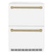 ZLINE Autograph Edition 24 in. Touchstone 168 Can Outdoor-Rated Dual Refrigerator Drawer with White Matte Doors and Champagne Bronze Handles (RDSOZ-WM-24-CB)