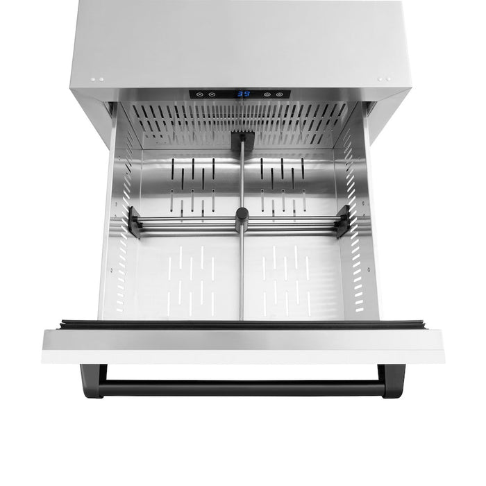 ZLINE Autograph Edition 24 in. Touchstone 168 Can Outdoor-Rated Dual Refrigerator Drawer with White Matte Doors and Matte Black Handles (RDSOZ-WM-24-MB)