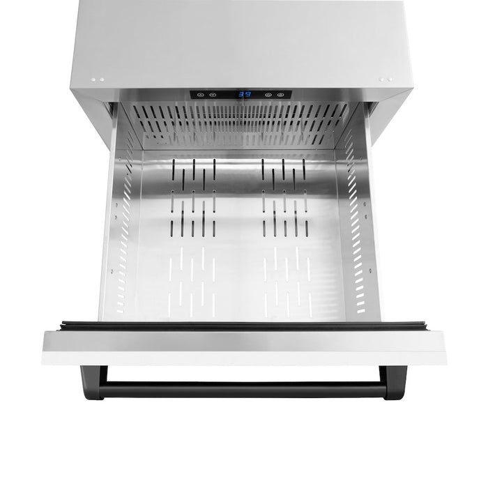 ZLINE Autograph Edition 24 in. Touchstone 168 Can Outdoor-Rated Dual Refrigerator Drawer with White Matte Doors and Matte Black Handles (RDSOZ-WM-24-MB)