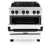 ZLINE Autograph Edition 30 in. 4.0 cu. ft. Legacy Dual Fuel Range with 4 Burner Gas Cooktop and Electric Convection Oven in Stainless Steel with White Matte Door and Matte Black Accents (RAZ-WM-30-MB)