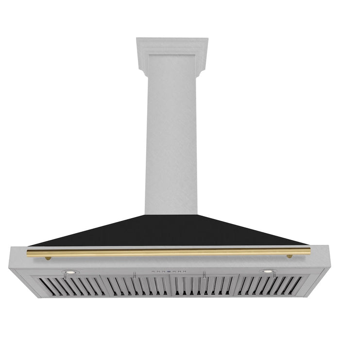 ZLINE Autograph Edition 48 in. Convertible Satin Stainless Steel Wall Mount Range Hood with Black Matte Shell and Accent Handle (KB4SNZ-BLM48)
