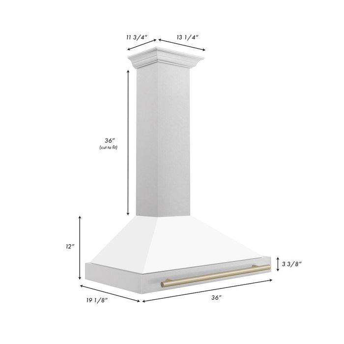 ZLINE Autograph Edition 36 in. Convertible Satin Stainless Steel Wall Mount Range Hood with White Matte Shell and Accent Handle (KB4SNZ-WM36)