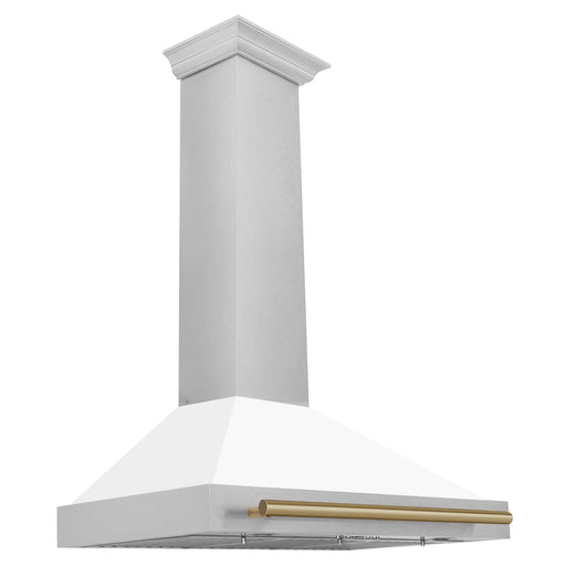 ZLINE Autograph Edition 36 in. Convertible Satin Stainless Steel Wall Mount Range Hood with White Matte Shell and Accent Handle (KB4SNZ-WM36)