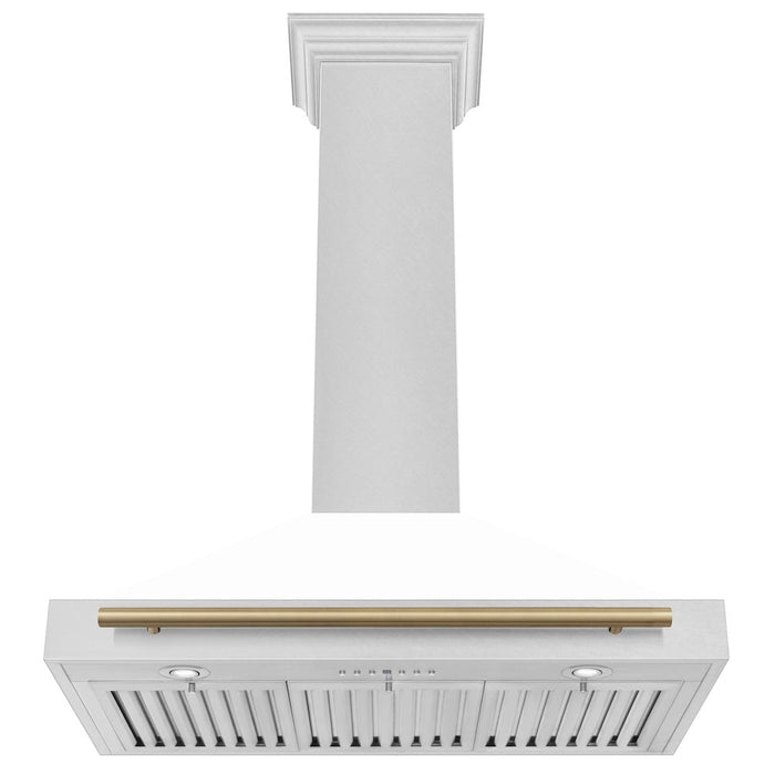 ZLINE Autograph Edition 36 in. Convertible Satin Stainless Steel Wall Mount Range Hood with White Matte Shell and Accent Handle (KB4SNZ-WM36)
