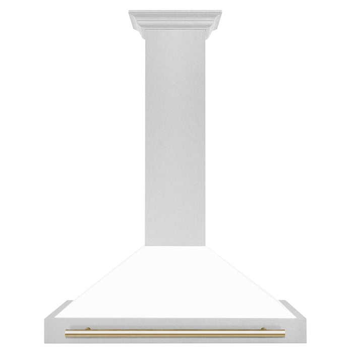 ZLINE Autograph Edition 36 in. Convertible Satin Stainless Steel Wall Mount Range Hood with White Matte Shell and Accent Handle (KB4SNZ-WM36)