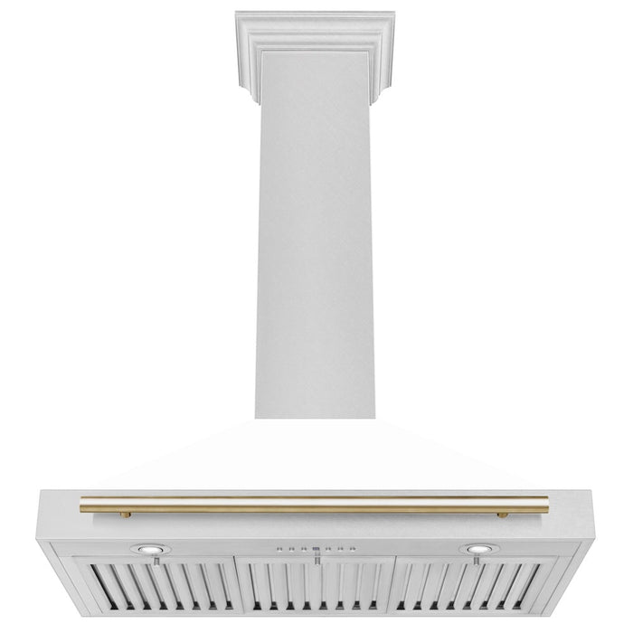 ZLINE Autograph Edition 36 in. Convertible Satin Stainless Steel Wall Mount Range Hood with White Matte Shell and Accent Handle (KB4SNZ-WM36)