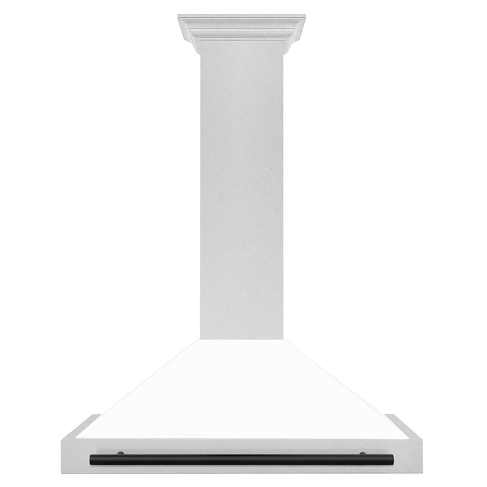ZLINE Autograph Edition 36 in. Convertible Satin Stainless Steel Wall Mount Range Hood with White Matte Shell and Accent Handle (KB4SNZ-WM36)