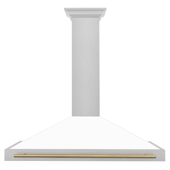 ZLINE Autograph Edition 48 in. Convertible Satin Stainless Steel Wall Mount Range Hood with White Matte Shell with Accent Handle (KB4SNZ-WM48)