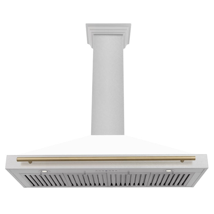 ZLINE Autograph Edition 48 in. Convertible Satin Stainless Steel Wall Mount Range Hood with White Matte Shell with Accent Handle (KB4SNZ-WM48)