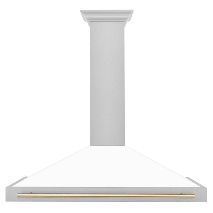 ZLINE Autograph Edition 48 in. Convertible Satin Stainless Steel Wall Mount Range Hood with White Matte Shell with Accent Handle (KB4SNZ-WM48)