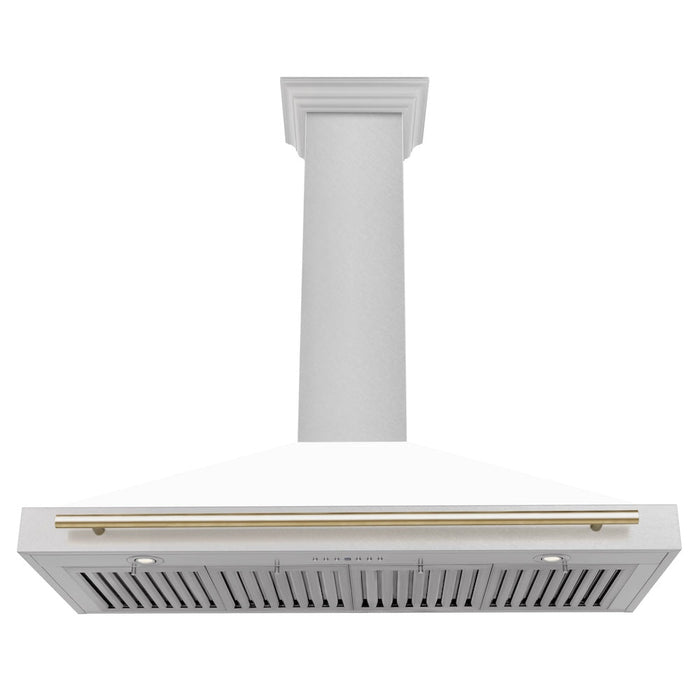ZLINE Autograph Edition 48 in. Convertible Satin Stainless Steel Wall Mount Range Hood with White Matte Shell with Accent Handle (KB4SNZ-WM48)