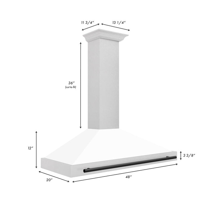 ZLINE Autograph Edition 48 in. Convertible Satin Stainless Steel Wall Mount Range Hood with White Matte Shell with Accent Handle (KB4SNZ-WM48)