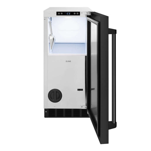 ZLINE 15 in. Touchstone Clear Cube Ice Maker with Drain Pump and Black Stainless Steel Door (ICCD-BS-15)