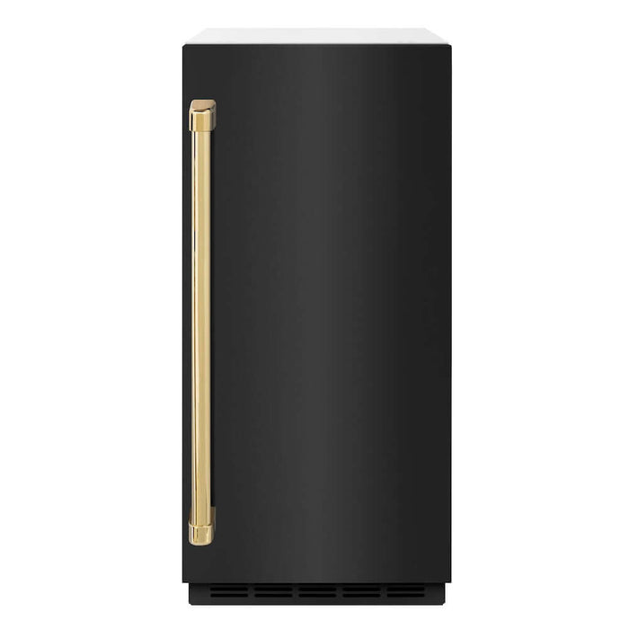 ZLINE Autograph Edition 15 in. Touchstone Gourmet Ice Maker with Drain Pump and Black Stainless Steel Door with Polished Gold Handle (IGMDZ-BS-15-G)