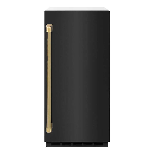 ZLINE Autograph Edition 15 in. Touchstone Gourmet Ice Maker with Drain Pump and Black Stainless Steel Door with Polished Gold Helix Handle (IGMDZ-BS-15-KG)