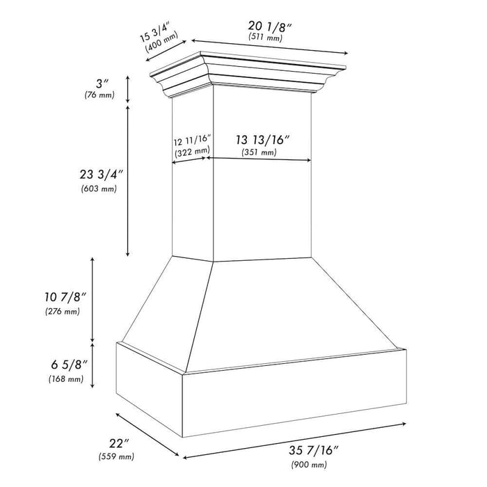 ZLINE Wooden Wall Mount Range Hood in Rustic Black Finish with Size Options (355CC)