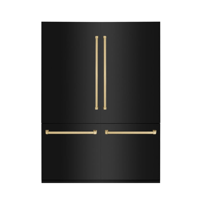 ZLINE 60" Autograph Edition 32.2 cu. ft. Built-in 4-Door French Door Refrigerator with Internal Water and Ice Dispenser in Black Stainless Steel with Champagne Bronze Accents RBIVZ-BS-60-CB