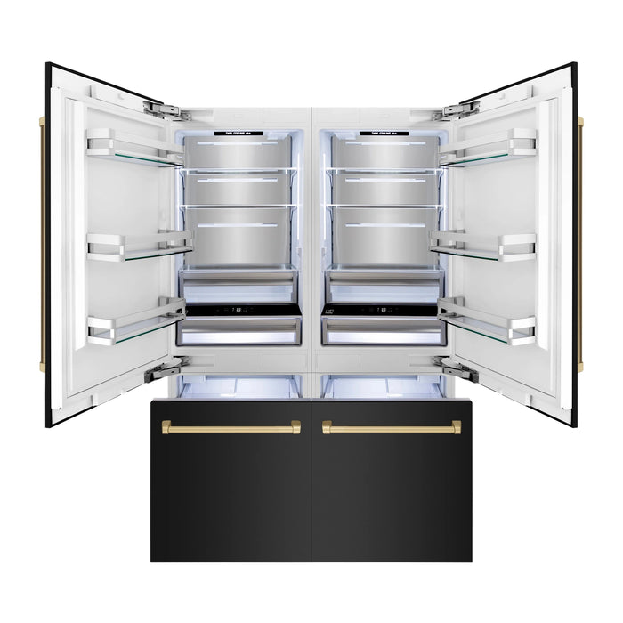 ZLINE 60" Autograph Edition 32.2 cu. ft. Built-in 4-Door French Door Refrigerator with Internal Water and Ice Dispenser in Black Stainless Steel with Champagne Bronze Accents RBIVZ-BS-60-CB