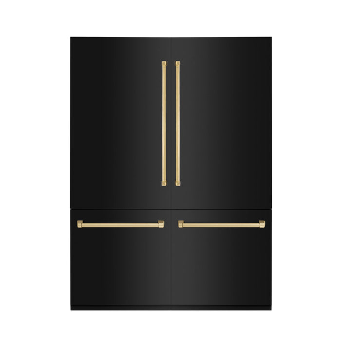 ZLINE 60" Autograph Edition 32.2 cu. ft. Built-in 4-Door French Door Refrigerator with Internal Water and Ice Dispenser in Black Stainless Steel with Gold Accents (RBIVZ-BS-60-G)