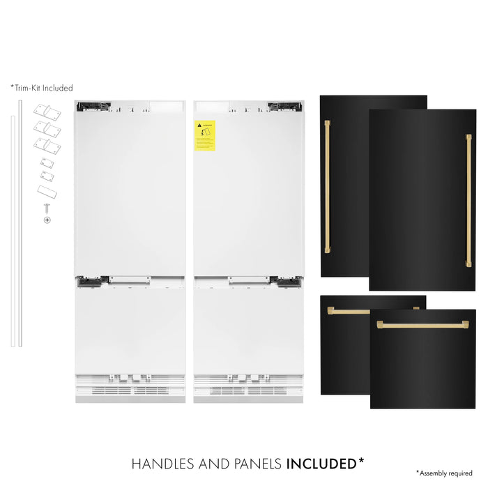 ZLINE 60" Autograph Edition 32.2 cu. ft. Built-in 4-Door French Door Refrigerator with Internal Water and Ice Dispenser in Black Stainless Steel with Gold Accents (RBIVZ-BS-60-G)