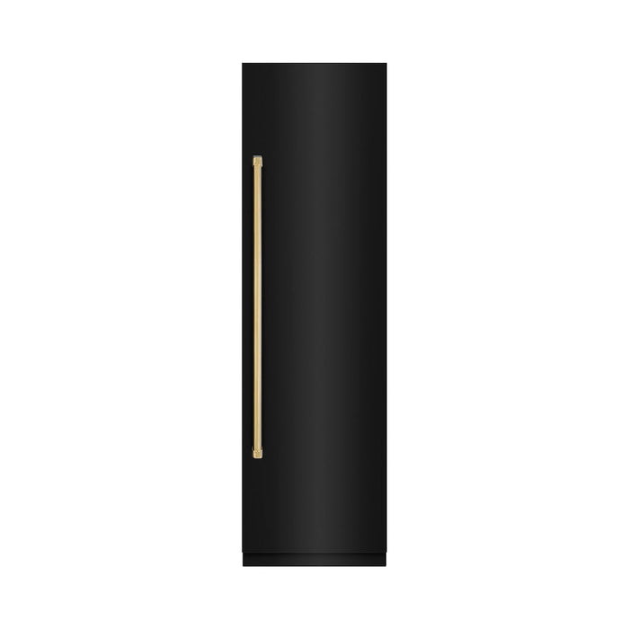 ZLINE Autograph Edition 24 in. 12.5 cu. ft. Column Refrigerator in Black Stainless Steel with Graphite Gray Interior and Polished Gold Accents (RCRVZ-BS-24-G)