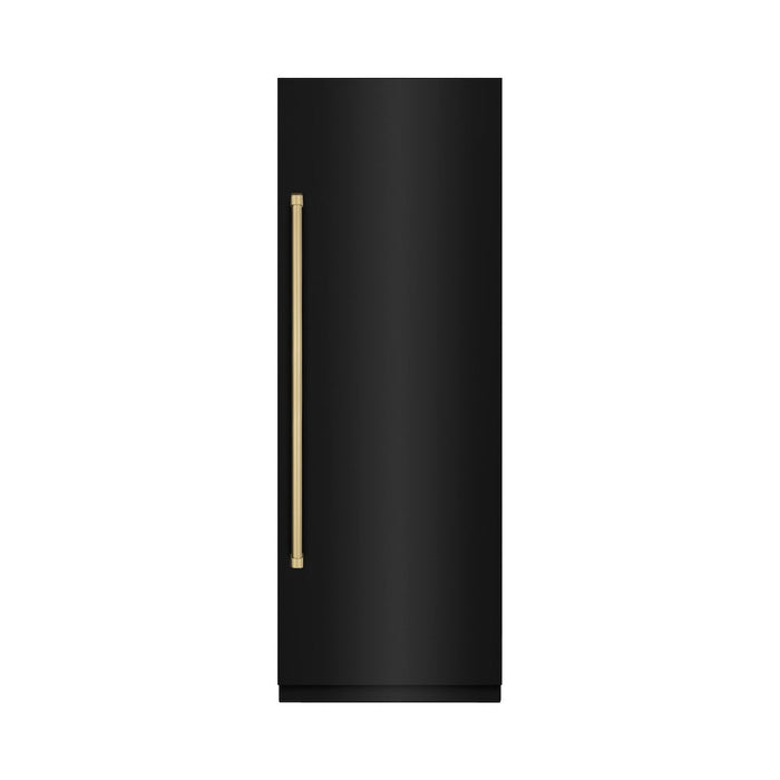 ZLINE Autograph Edition 30 in. 16.7 cu. ft. Column Refrigerator in Black Stainless Steel with Graphite Gray Interior and Champagne Bronze Accents (RCRVZ-BS-30-CB)