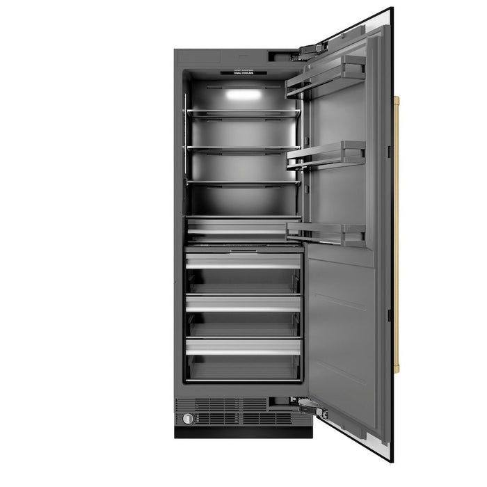 ZLINE Autograph Edition 30 in. 16.7 cu. ft. Column Refrigerator in Black Stainless Steel with Graphite Gray Interior and Champagne Bronze Accents (RCRVZ-BS-30-CB)