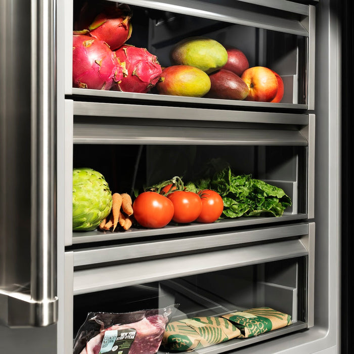 ZLINE Autograph Edition 30 in. 16.7 cu. ft. Column Refrigerator in Black Stainless Steel with Graphite Gray Interior and Polished Gold Accents (RCRVZ-BS-30-G)