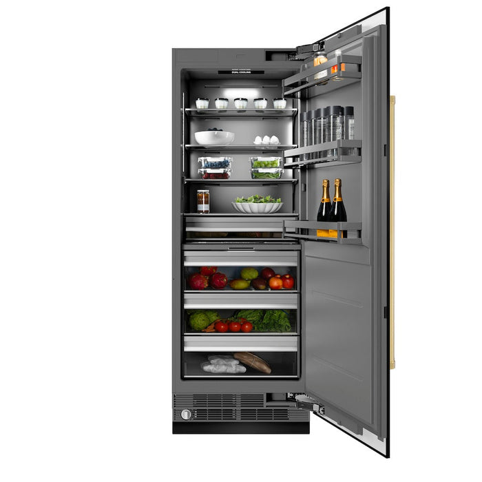 ZLINE Autograph Edition 30 in. 16.7 cu. ft. Column Refrigerator in Black Stainless Steel with Graphite Gray Interior and Polished Gold Accents (RCRVZ-BS-30-G)