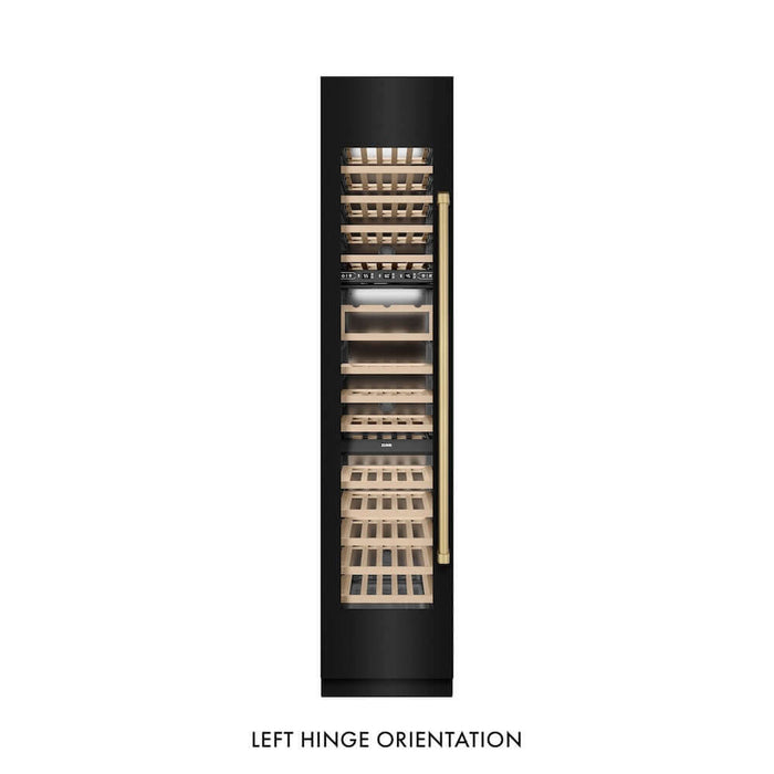 ZLINE Autograph Edition 18 in. 9.0 cu. ft. Triple Zone 68 Bottle Left Hinge Column Wine Cooler in Black Stainless Steel with Champagne Bronze Accents (RCWVLZ-BS-18-CB)