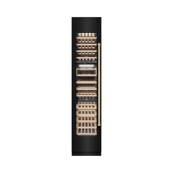 ZLINE Autograph Edition 18 in. 9.0 cu. ft. Triple Zone 68 Bottle Left Hinge Column Wine Cooler in Black Stainless Steel with Champagne Bronze Accents (RCWVLZ-BS-18-CB)