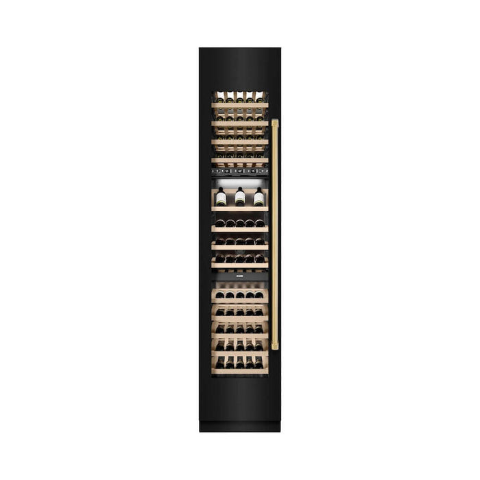 ZLINE Autograph Edition 18 in. 9.0 cu. ft. Triple Zone 68 Bottle Left Hinge Column Wine Cooler in Black Stainless Steel with Polished Gold Accents (RCWVLZ-BS-18-G)