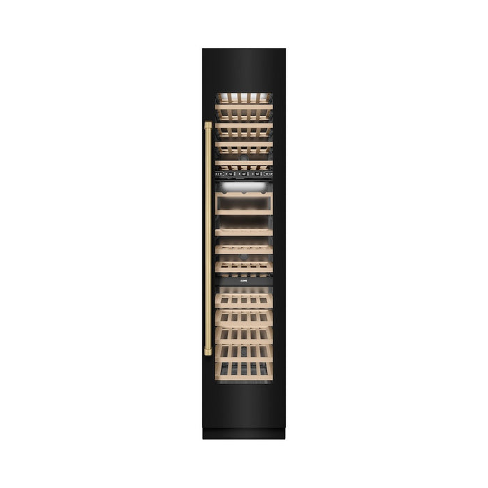 ZLINE Autograph Edition 18 in. 9.0 cu. ft. Triple Zone 68 Bottle Right Hinge Column Wine Cooler in Black Stainless Steel with Champagne Bronze Accents (RCWVRZ-BS-18-CB)
