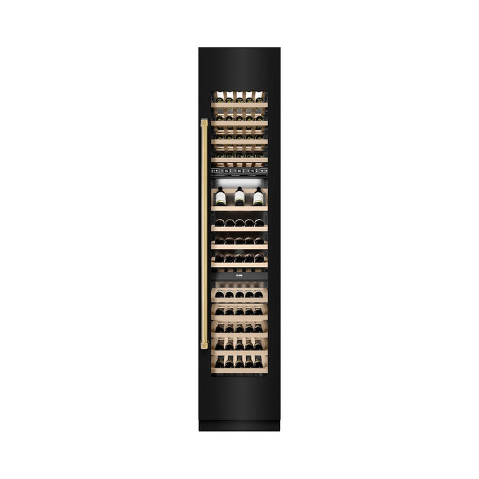ZLINE Autograph Edition 18 in. 9.0 cu. ft. Triple Zone 68 Bottle Right Hinge Column Wine Cooler in Black Stainless Steel with Polished Gold Accents (RCWVRZ-BS-18-G)