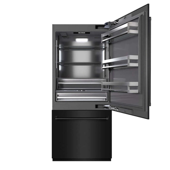 ZLINE 36 in. 19.8 cu. ft. Built-In Bottom Freezer Refrigerator with Water Dispenser and Ice Maker in Black Stainless Steel with Graphite Gray Interior (GRBIT-BS-36)