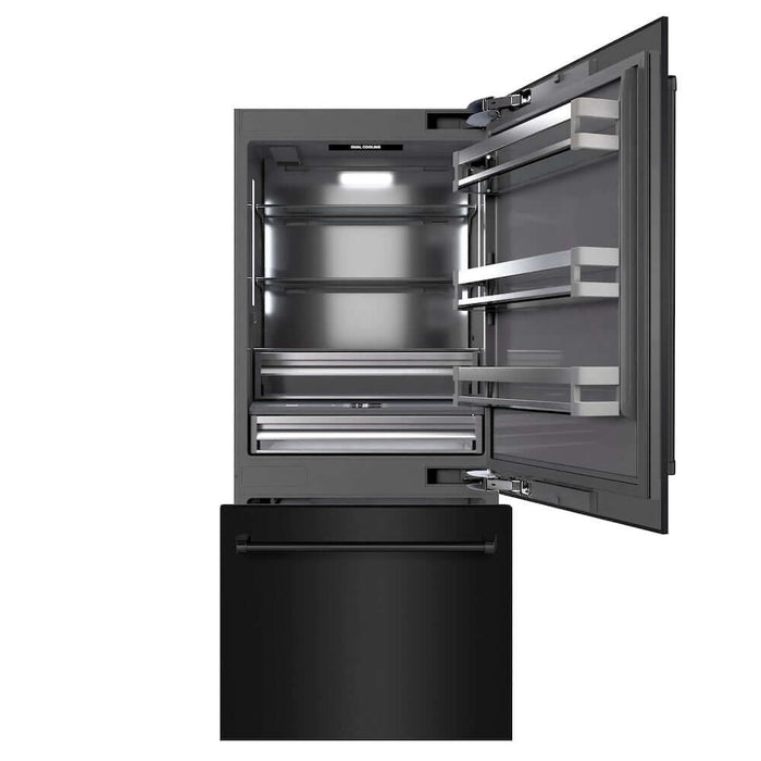 ZLINE 36 in. 19.8 cu. ft. Built-In Bottom Freezer Refrigerator with Water Dispenser and Ice Maker in Black Stainless Steel with Graphite Gray Interior (GRBIT-BS-36)