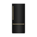 ZLINE Autograph Edition 36 in. 19.8 cu. ft. Built-In Bottom Freezer Refrigerator with Water Dispenser and Ice Maker in Black Stainless Steel with Graphite Gray Interior and Polished Gold Accents (GRBITZ-BS-36-G)