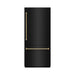 ZLINE Autograph Edition 36 in. 19.8 cu. ft. Built-In Bottom Freezer Refrigerator with Water Dispenser and Ice Maker in Black Stainless Steel with Graphite Gray Interior and Polished Gold Helix Handles (GRBITZ-BS36-KG)