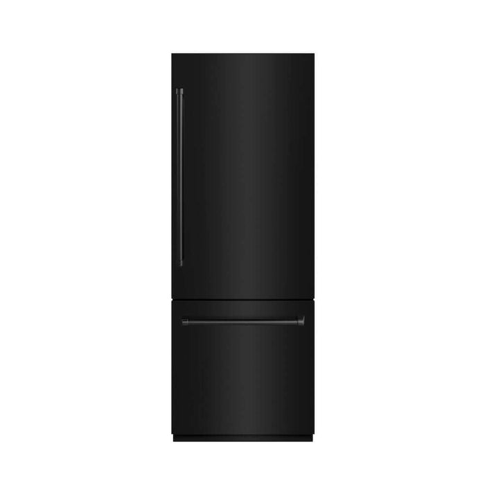 ZLINE 30 in. 16.1 cu. ft. Built-In Bottom Freezer Refrigerator with Water Dispenser and Ice Maker in Black Stainless Steel with Graphite Gray Interior (GRBIV-BS-30)