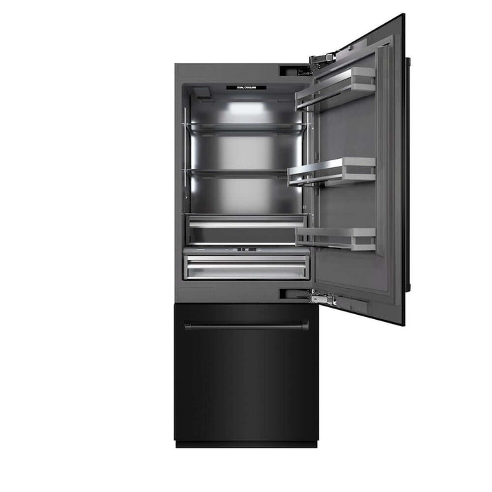 ZLINE 30 in. 16.1 cu. ft. Built-In Bottom Freezer Refrigerator with Water Dispenser and Ice Maker in Black Stainless Steel with Graphite Gray Interior (GRBIV-BS-30)