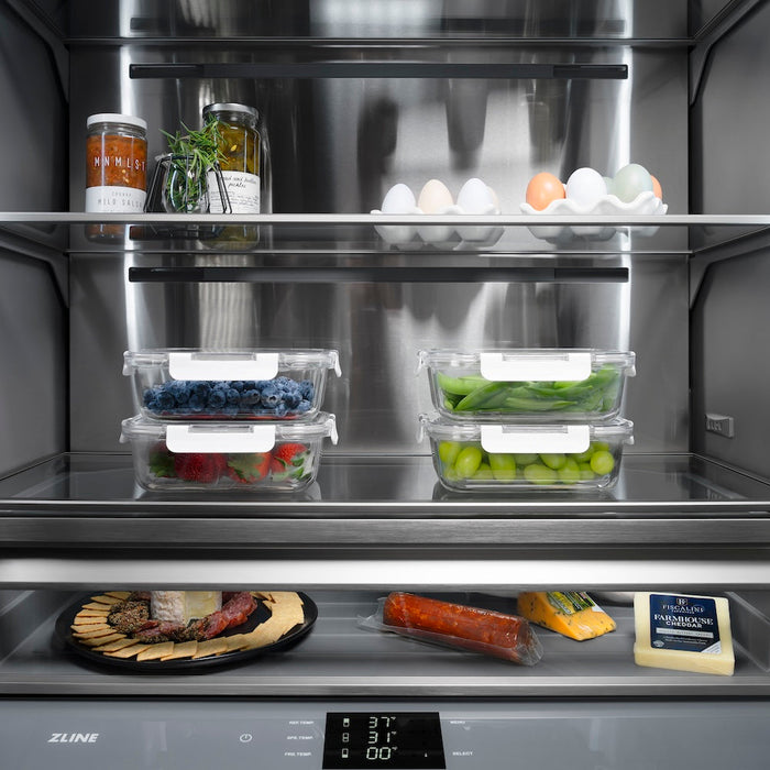 ZLINE Autograph Edition 30 in. 16.1 cu. ft. Built-In Bottom Freezer Refrigerator with Water Dispenser and Ice Maker in Black Stainless Steel with Graphite Gray Interior and Champagne Bronze Accents (GRBIVZ-BS-30-CB)