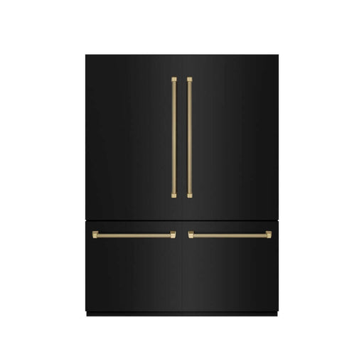 ZLINE Autograph Edition 60 in. 32.2 cu. ft. French Door Built-In Bottom Freezer Refrigerator with Water Dispenser and Ice Maker in Black Stainless Steel with Graphite Gray Interior and Champagne Bronze Helix Handles (GRBIVZ-BS60KCB)