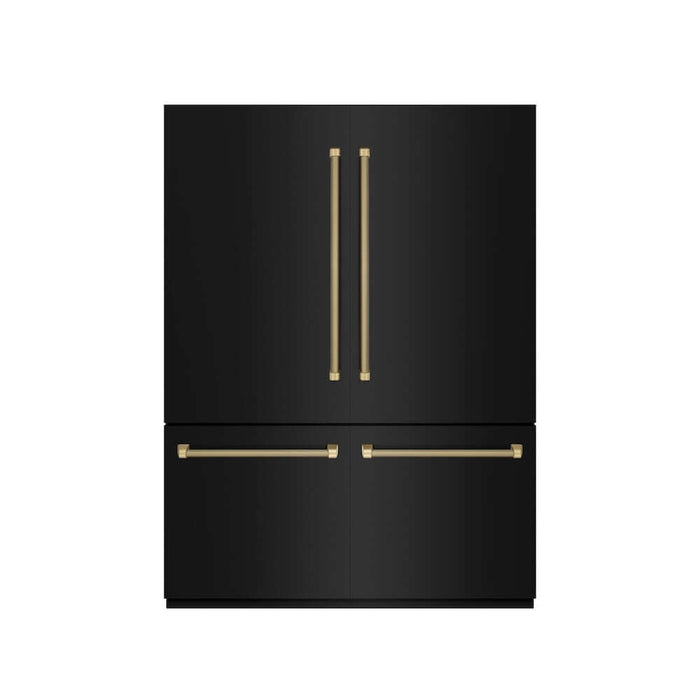 ZLINE Autograph Edition 60 in. 32.2 cu. ft. French Door Built-In Bottom Freezer Refrigerator with Water Dispenser and Ice Maker in Black Stainless Steel with Graphite Gray Interior and Champagne Bronze Helix Handles (GRBIVZ-BS60KCB)