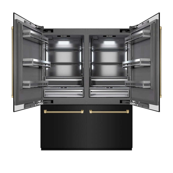 ZLINE Autograph Edition 60 in. 32.2 cu. ft. French Door Built-In Bottom Freezer Refrigerator with Water Dispenser and Ice Maker in Black Stainless Steel with Graphite Gray Interior and Champagne Bronze Helix Handles (GRBIVZ-BS60KCB)