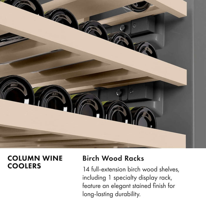 ZLINE Autograph Edition 18 in. 9.0 cu. ft. Triple Zone 68 Bottle Left Hinge Column Wine Cooler in Stainless Steel with Matte Black Accents (RCWVLZ-30418-MB)