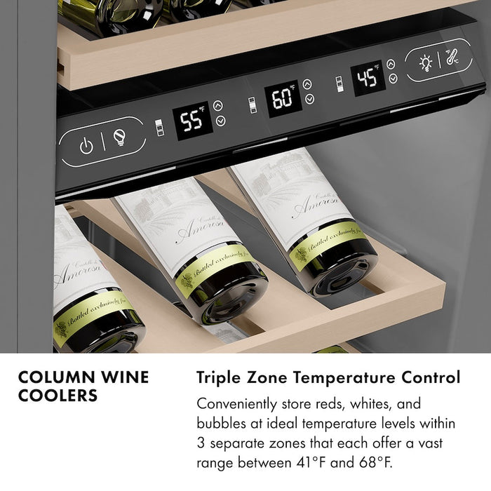 ZLINE Autograph Edition 18 in. 9.0 cu. ft. Triple Zone 68 Bottle Right Hinge Column Wine Cooler in Satin Stainless Steel with Matte Black Accents (RCWVRZ-SN-18-MB)