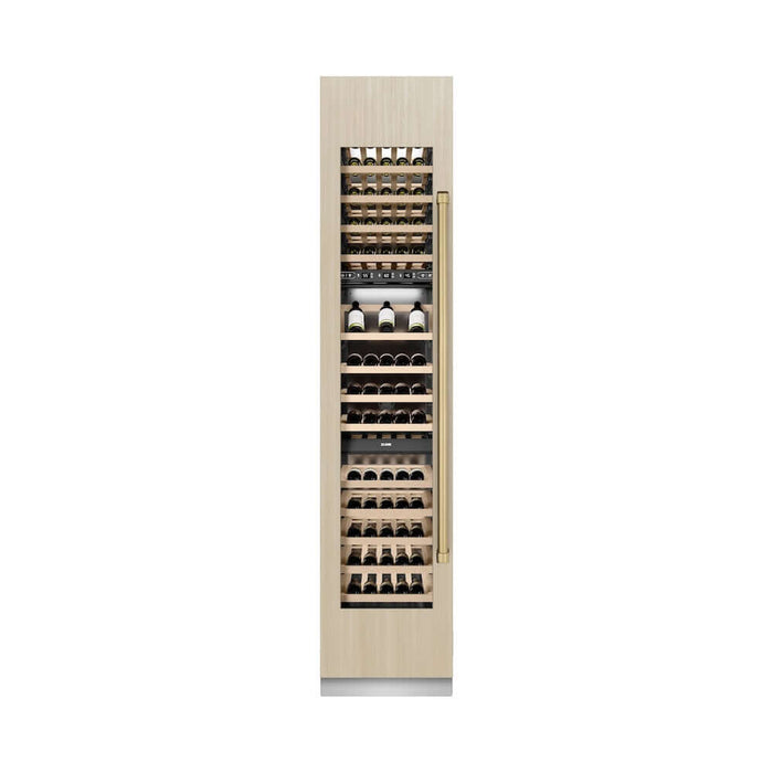 ZLINE Autograph Edition 18 in. 9.0 cu. ft. Triple Zone 68 Bottle Panel Ready Left Hinge Column Wine Cooler with Champagne Bronze Accents (RBCWVLZ-18-CB)